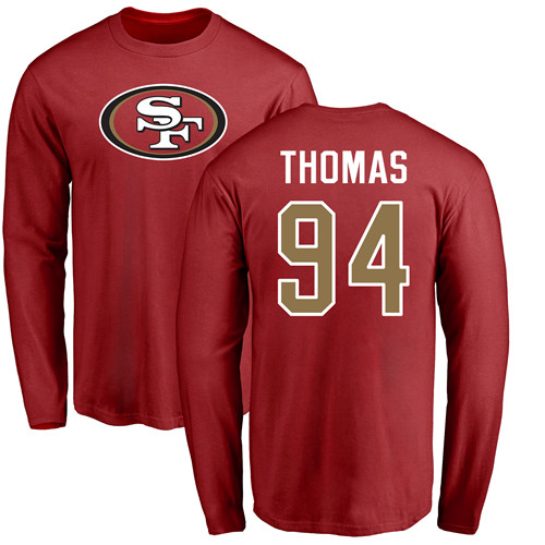 Men San Francisco 49ers Red Solomon Thomas Name and Number Logo #94 Long Sleeve NFL T Shirt